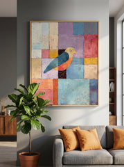 Colorful Geometric Bird Painting Original Oil Art For Modern Living Room Decor