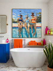 Original Oil Painting Of Underwater Figures With Expressive Light Effects