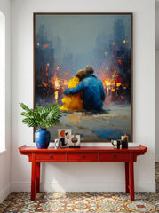 Romantic Couple Painting City View Modern Oil Art For Living Room Decor