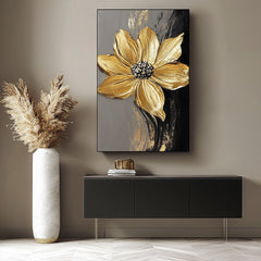 Golden Bloom – 3D Textured Gold Floral Oil Painting for Modern Wall Decor