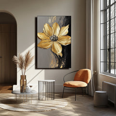 Golden Bloom – 3D Textured Gold Floral Oil Painting for Modern Wall Decor