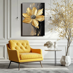 Golden Bloom – 3D Textured Gold Floral Oil Painting for Modern Wall Decor