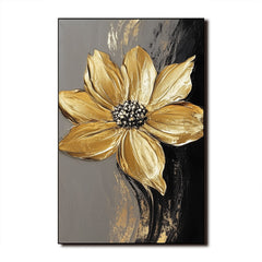 Golden Bloom – 3D Textured Gold Floral Oil Painting for Modern Wall Decor