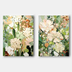 Set of 2 Sage Color Abstract Oil Paintings Contemporary Flower Canvas Wall Art Floral Spring Artwork