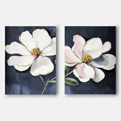 Set of 2 Floral Painting on Canvas 3D Blossom Textured Wall Art Flower Pastel Impasto Botanical Home Decor