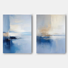 Set of 2 Big Original Warm Blue Painting Abstract Oil Painting Modern Wall Art Living Room Decor