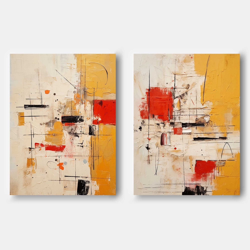 Set of 2 Large Original Acrylic Painting vibrant Yellow Abstract Graffiti Oil Painting Modern Wall Art Living Room Decor