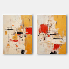 Set of 2 Large Original Acrylic Painting vibrant Yellow Abstract Graffiti Oil Painting Modern Wall Art Living Room Decor