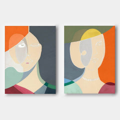 Set of 2 Original Nordic Style Wall Art Minimalism Colorful Abstract Line Artwork Large Figure Painting Gift