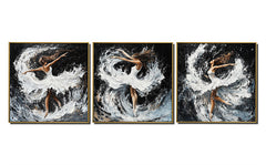 Grace in Motion: Ballet Triptych,3 – Panel Abstract Dancer & Water Splash Triptych Art