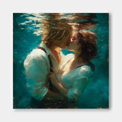 Underwater Lovers Original Oil Painting Square Canvas Romantic Sea Art For Modern Home Decor