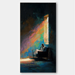 Large Vertical Canvas Art Featuring Expressive Figure In Colorful Abstract Style