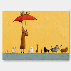 Cute People And Animals Illustration On Textured Canvas For Kids Rooms