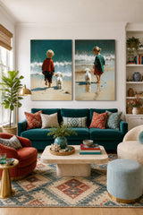 Modern Two Piece Wall Art Set Featuring Kids And Pets For Nursery