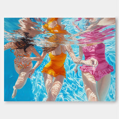 Diving In Ocean Sensual Woman Swimming Wall Art Original Girl Diving Oil Painting Abstract Colorful Artwork
