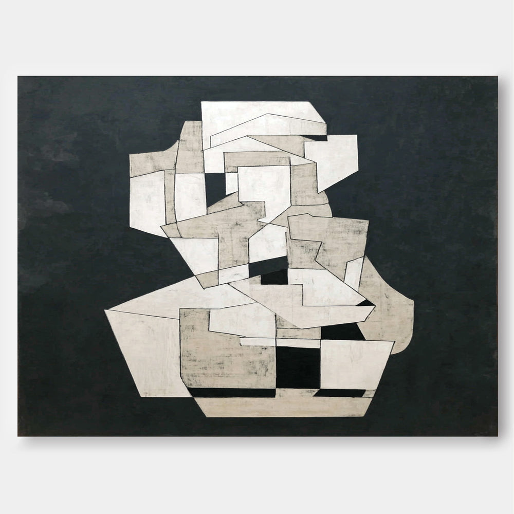 Modern Canvas Painting For Home Decor Abstract Geometric Black & White Wall Art Minimalist Unique Artwork