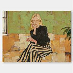 Aesthetic Female Portrait Wall Art Textured Expressionist Lady Canvas Faceless Minimalist Woman Painting