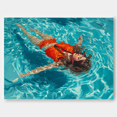 Large Color Artwork Original Girl Diving Oil Painting Diving In Ocean Sensual Woman Swimming Wall Art