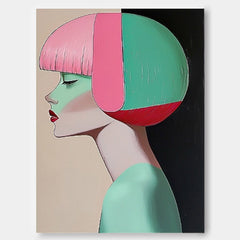 Fashion Lady Abstract Painting Short Hair Woman Wall Art painting Large Portrait Artwork Home Decor