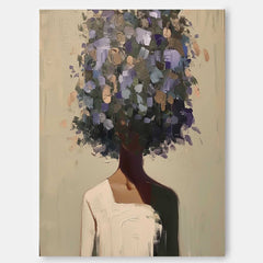 Abstract Lady Painting Woman Face Painting Original Flower Figurative Canvas Art Framed Woman Art Large Faceless Portrait Artwork Home Decor