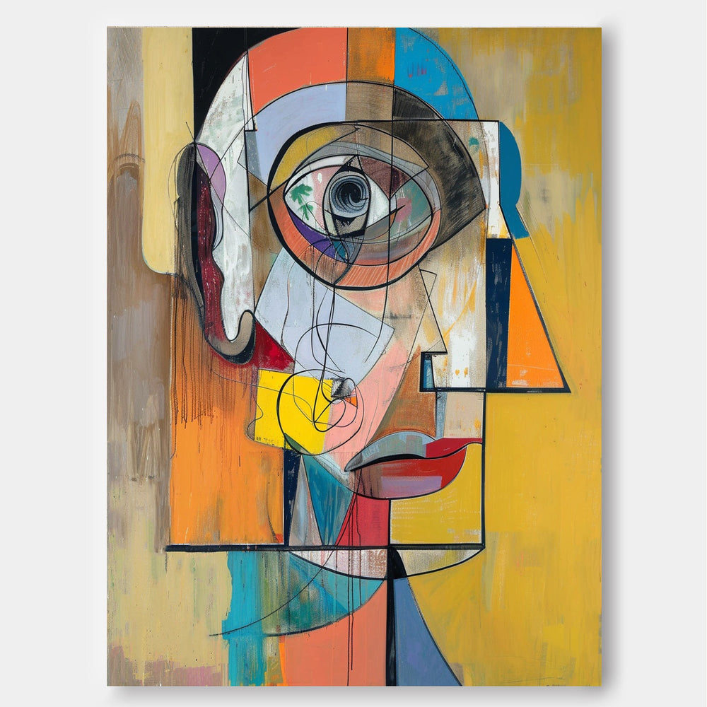 Modern Facial Wall Art Original Bold Yellow Artwork Expressive Abstract Faces Painting Home Decor
