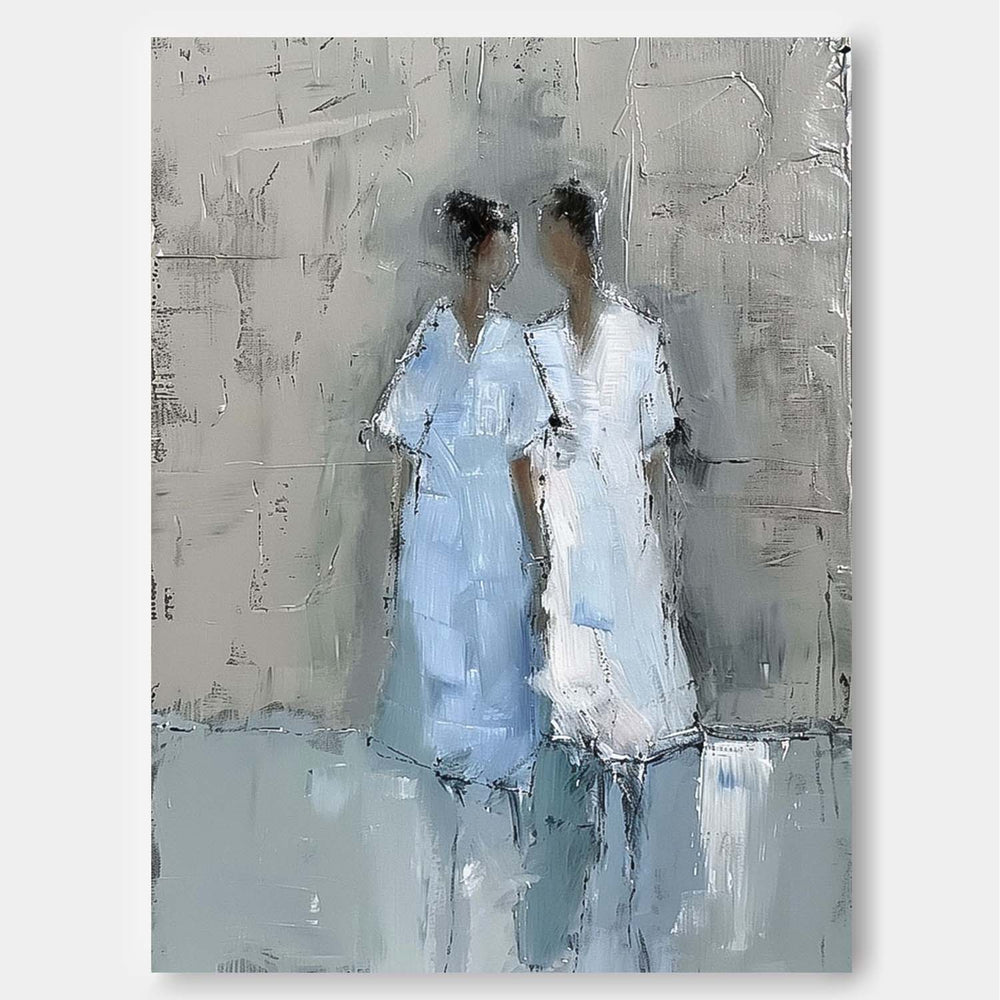 Original Portrait Wall Art Blue Abstract Oil Painting Canvas Minimalism Figure Acrylic Painting Home Decor