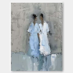 Original Portrait Wall Art Blue Abstract Oil Painting Canvas Minimalism Figure Acrylic Painting Home Decor