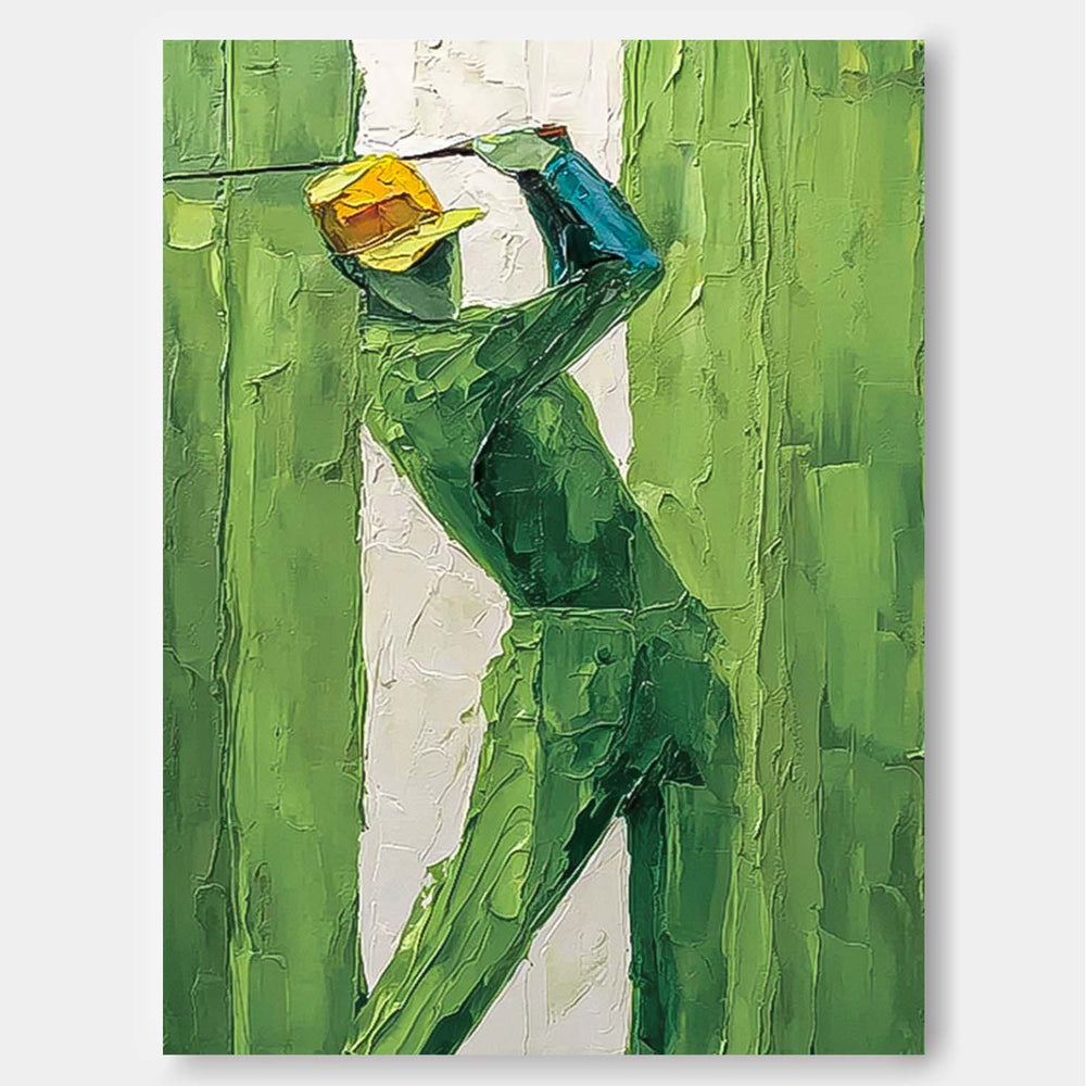 Large People Wall Art Abstract Playing Golf Oil Painting Canvas Original Golf Sports Artwork Home Decor、
