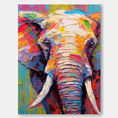 Textured Elephant Canvas Wall Art Bright Colorful Elephant Oil Painting Modern Animal Oil Painting Impressionist Home Decor