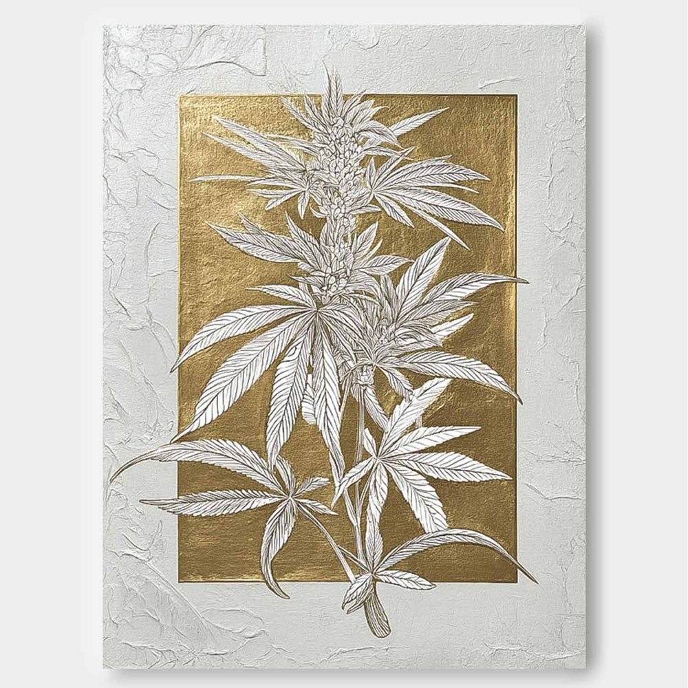 Gold Texture Plant Wall Art Large Flower Abstract Oil Painting Canvas Original Leaf Artwork Home Decor