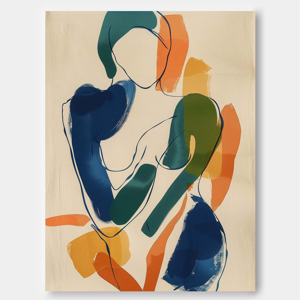 Abstract Minimalist Figure Canvas Painting Acrylic Framed Colorful Graffiti Female Wall Art Large Contemporary Art