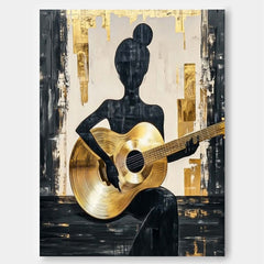 Large Girl Artwork Original Lady Playing Guitar Acrylic Painting Canvas Abstract Woman Wall Art Framed