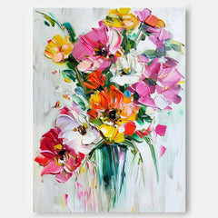 Abstract Colorful Flower Oil Painting on Canvas Big Original Thick Texture Contemporary Flowers Artwork