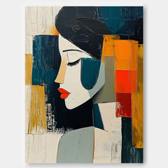 Large Colorful Lady Face Artwork Abstract Woman Wall Art Framed Original Acrylic Painting Canvas Home Decor