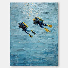 Blue Texture Painting Minimalist Diving Art Abstract Underwater Artwork Large Ocean Painting Diving Gifts