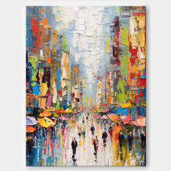 Original Modern Cityscape Oil Painting On Canvas Abstract Urban Scene Art Large Colorful Wall Art Home Decor