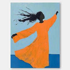 Large Girl Acrylic Painting Framed Original Contemporary Little Girl Wall Art Abstract Artwork Home Decor