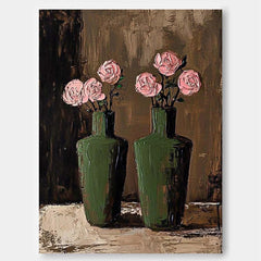 Pink Flowers Acrylic Painting Canvas Original Floral Painting Large Textured Vase Art For Living Room