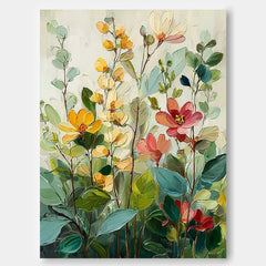 Large Flower Abstract Painting Canvas Original Green Artwork Texture Plant Wall Art For Living Room