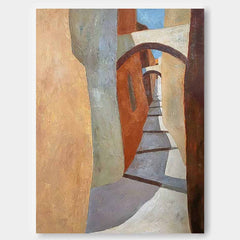 Cheap Warm Color Abstract Wall Art Large Contemporary Alley Acrylic Painting On Canvas Graet Quality artworks
