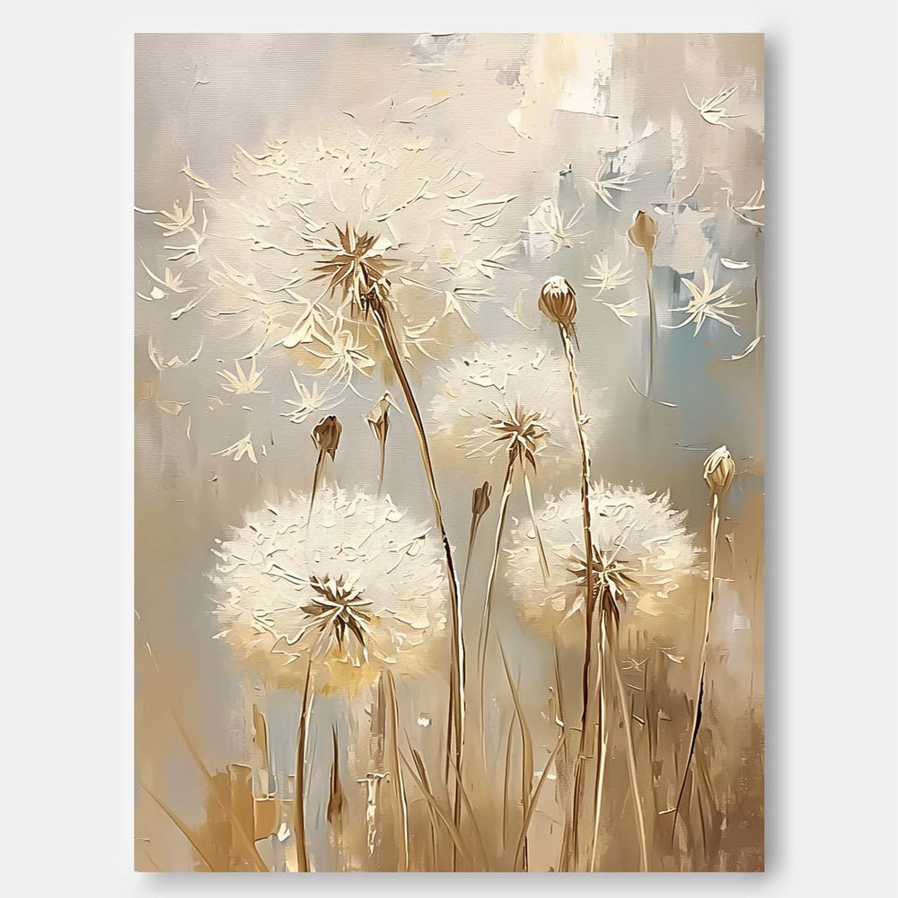 Abstract Flower Oil Painting on Canvas Big Original Texture Flowers Art Delicate Dandelion Painting Wall Decor