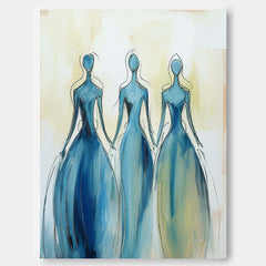 Modern Blue Minimal Abstract Painting Figure Neutral Wall Decor Line Contemporary Gallery Wall Art