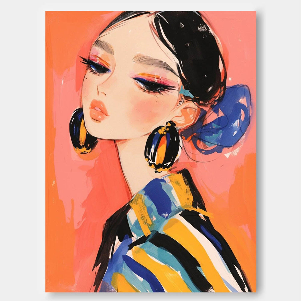 Cartoon Character Painting Framed Artwork Large Fgure Acrylic Painting Cute Girl Original Abstract Wall Art