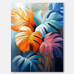 Large Colorful Monstera Leaves Painting Leaf Minimalist Wall Art Botanical Painting Nature Wall Art Decor