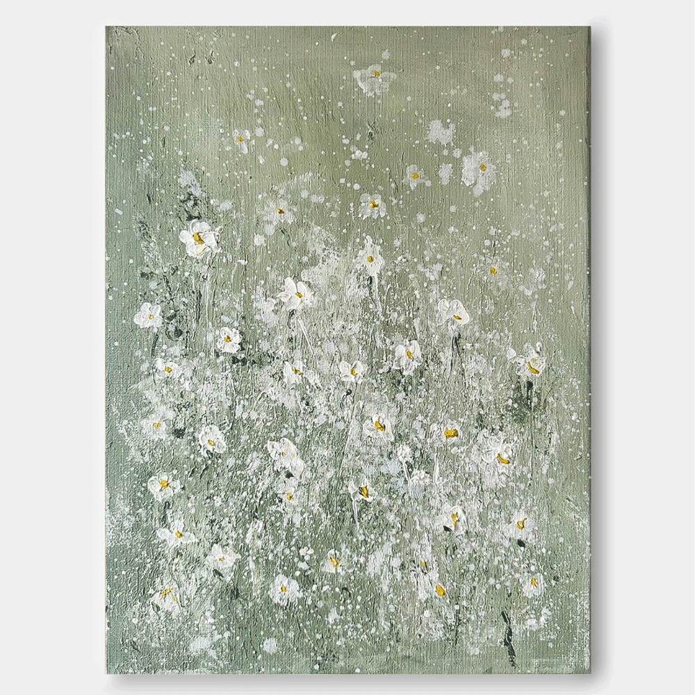 Large Abstract Small White Flower Paintings Modern Paintings Summer Painting Framed Floral Wall Art