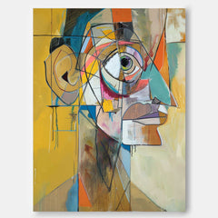 Expressive Abstract Faces Painting Modern Facial Wall Art Original Bold Yellow Artwork Home Decor