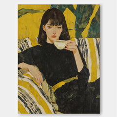 Sophisticated Female Portrait Oil Painting Elegant Woman Canvas Art Mid-Century Modern Style Wall Decor