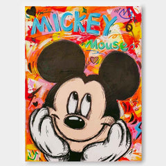 Large Disney Characters Painting Original Mickey Wall Art Colorful Cute Cartoon Characters Abstract Artwork Gift