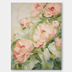 Cute Pink Flowers Textured Abstract Wall Art Modern Floral Acrylic Painting Framed Home Decor