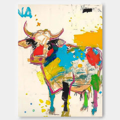 Large Acrylic Painting Modern Colorful Cow Abstract Wall Art Minimalism Ox Animal Oil Painting Home Decor